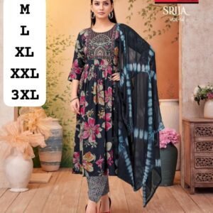Black Floral Rayon Chudi