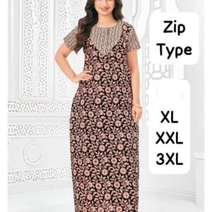 Floral printed zip-type nightwear