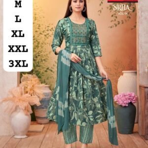 Elegant green floral Rayon Chudi