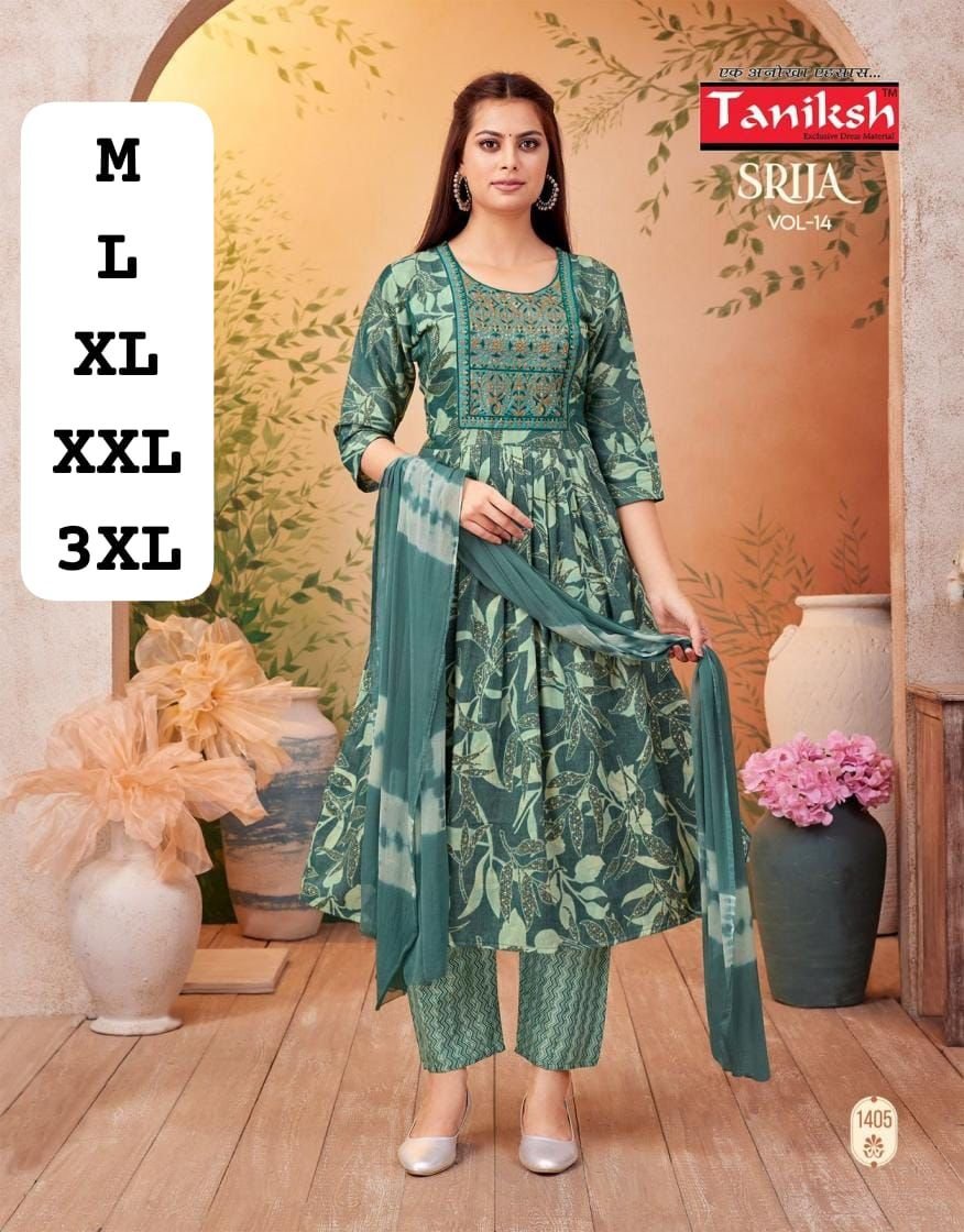 Elegant green floral Rayon Chudi